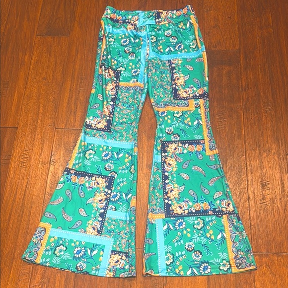 NWT! Large Floral Patchwork Flare Pants - Picture 1 of 11